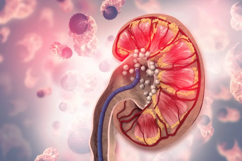 Illustration of kidney stones inside the kidney