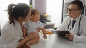 Parent and child during a paediatric urology consultation for undescended testis